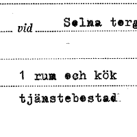 Stockholms
läns landstings hyrde tjänstebostäder runt om i Stockholm. Här en detalj av ett
kontrakt på ett rum och kök vid Solna torg. Ur
Personbostadsbyråns
arkiv.